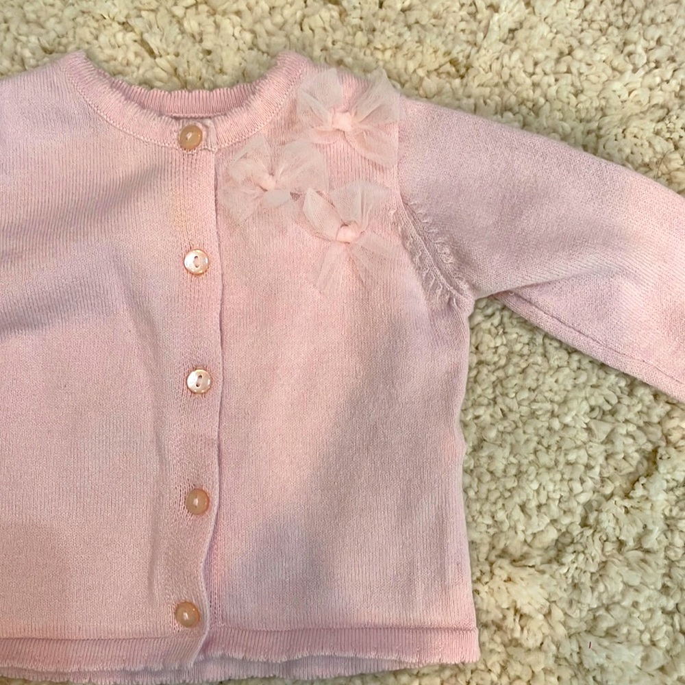 Mud pie light pink sweater with chiffon bows. 3-6 month